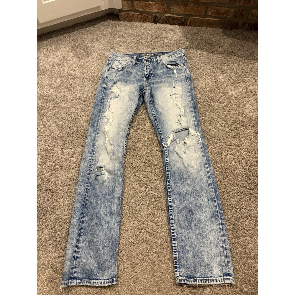 BKE Jake Jeans Mens 34x33 Straight Leg Stitch Western Whiskered Stretch Denim